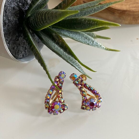 VINTAGE Rhinestone Earrings - Picture 2 of 3